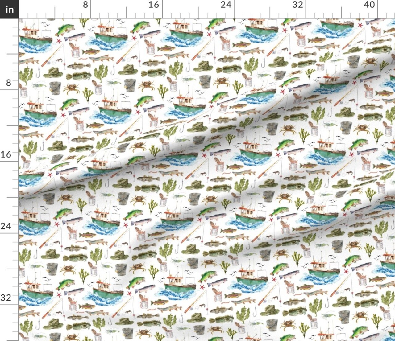 Various Fabrics by the Yard or Fat Quarter Watercolor Adventure Fish Boat Nautical Custom Printed Fabric by Spoonflower